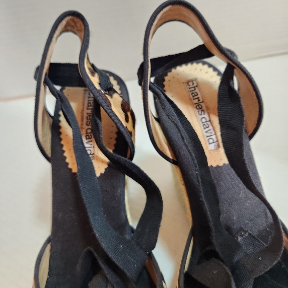 Charles David Animal Print Calf Hair Strappy Spadrille Wedge Size Size 7 - Picture 10 of 12